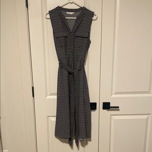 Black and White Tie Front Midi Dress with Pockets